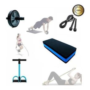 Kit funcional em casa step + roda + corda + extensor