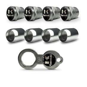 Tampa bico valvula pneu roda inox moto kawasaki logo prata