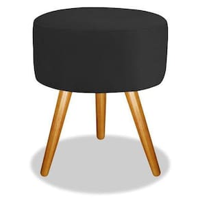 Puff banqueta magnus redondo preto pés castanho top