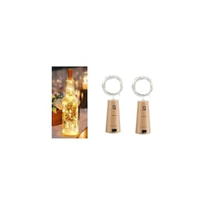 Pacote X2 de luzes de cortiça Fairy Wire Micro Led, 2 m, branco quente