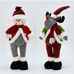 Kit 2 Bonecos Decoração Natalina Boneco de Neve Rena Pelúcia