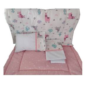 Conjunto de berço para dormir rosa/cinza com colchão de 90 x 55 cm