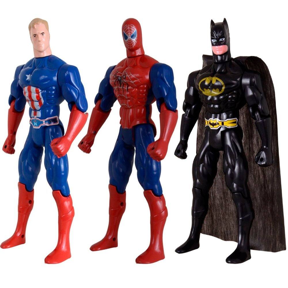 Kit Trio Heróis Batmam Homem Aranha Capitão America 29cm