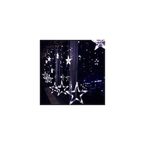 Guirlanda de Natal: cascata de luzes LED, estrelas brancas frias