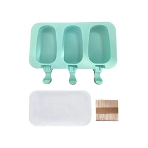 Molde de sorvete de silicone de 3 cavidades com 50 palitos de sorvete