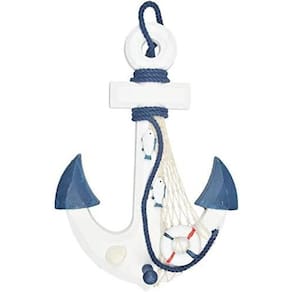 Ancora Decorativa Náutica Branco e Azul Marinha 33cm
