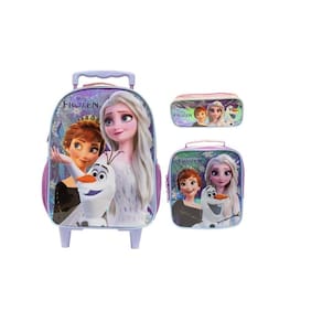 Kit escolar frozen g mochila de rodas + lancheira + estojo
