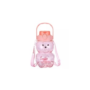 Garrafa de água anti-derramamento de 1 litro rosa Kawaii Bear com bastão 3D