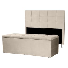 Kit Cabeceira e Calçadeira Baú Queen 1,60m Roma Suede Bege - Pallazio