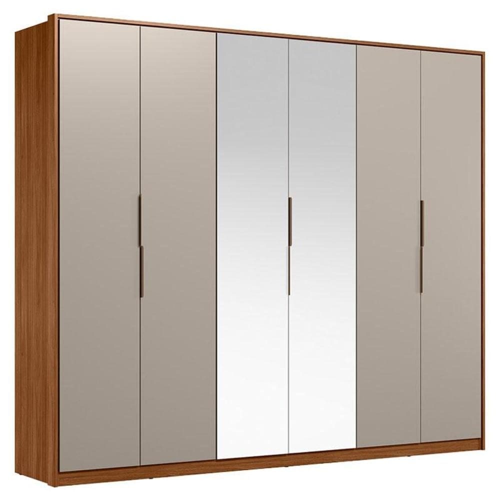 Guarda Roupa Casal Atrice 6 Portas Nogueira Nude Prime TX com Espelho Demóbile – Demartêz