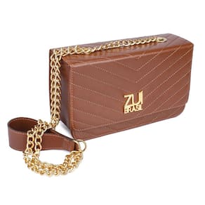 Bolsa feminina transversal tiracolo alça corrente caramelo