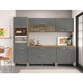 Cozinha Modulada Ambiente Ametista Composição 6 Freijó Gris - Kits Paraná