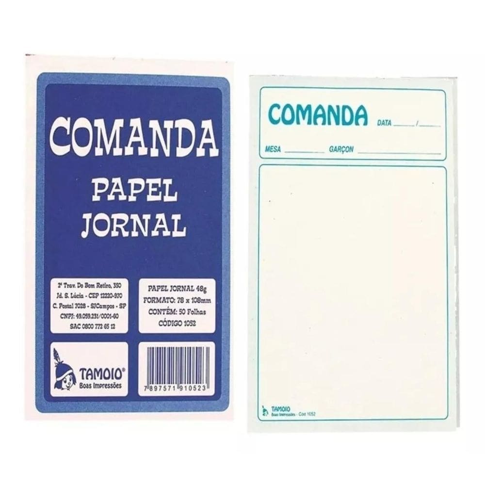 Comanda de papel restaurantes, bares, lanchonetes 78x108