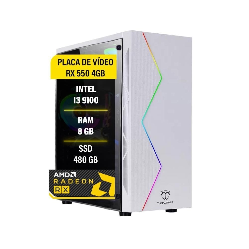 Pc gamer i3 9100 rx 550 4gb memória 8gb ddr4 ssd 480gb