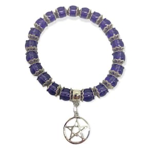 Pulseira pingente pentagrama roxa cristal cor grafite e