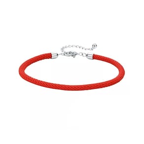 Pulseira de prata 925 com cordão vermelho com proteção ajustável 16-20cm