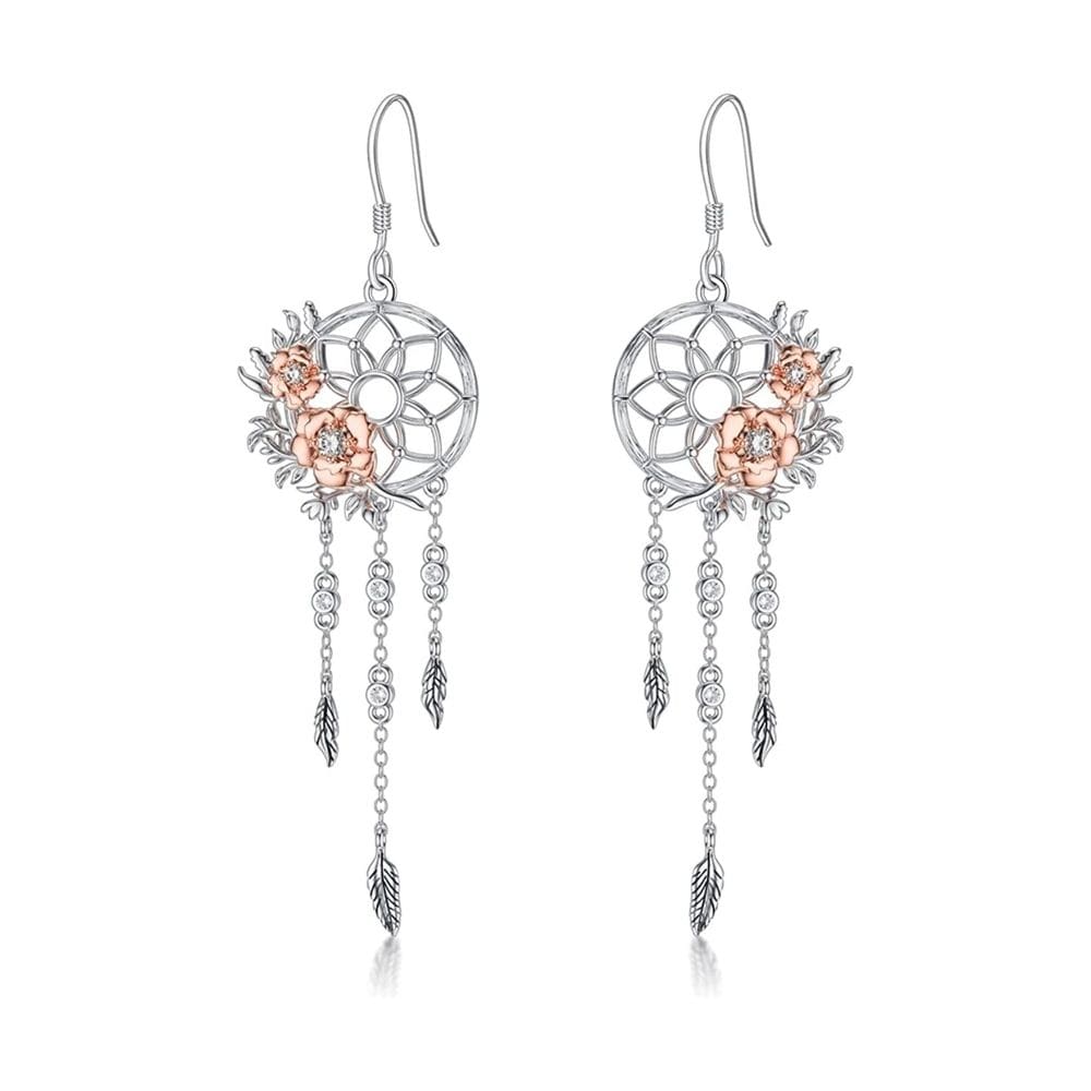 Brincos em prata 925 Dreamcatcher Hoops para mulheres