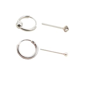 Conjunto de anéis de nariz e piercings em prata 925 - de 3 peças