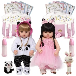 Bonecas bebê reborn gêmeas - cegonha dolls - vinil siliconado - 46cm