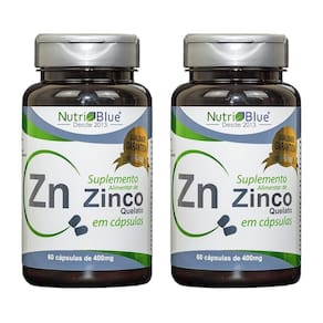 Kit c 2 suplemento zinco quelato 400mg 60 cápsulas nutriblue