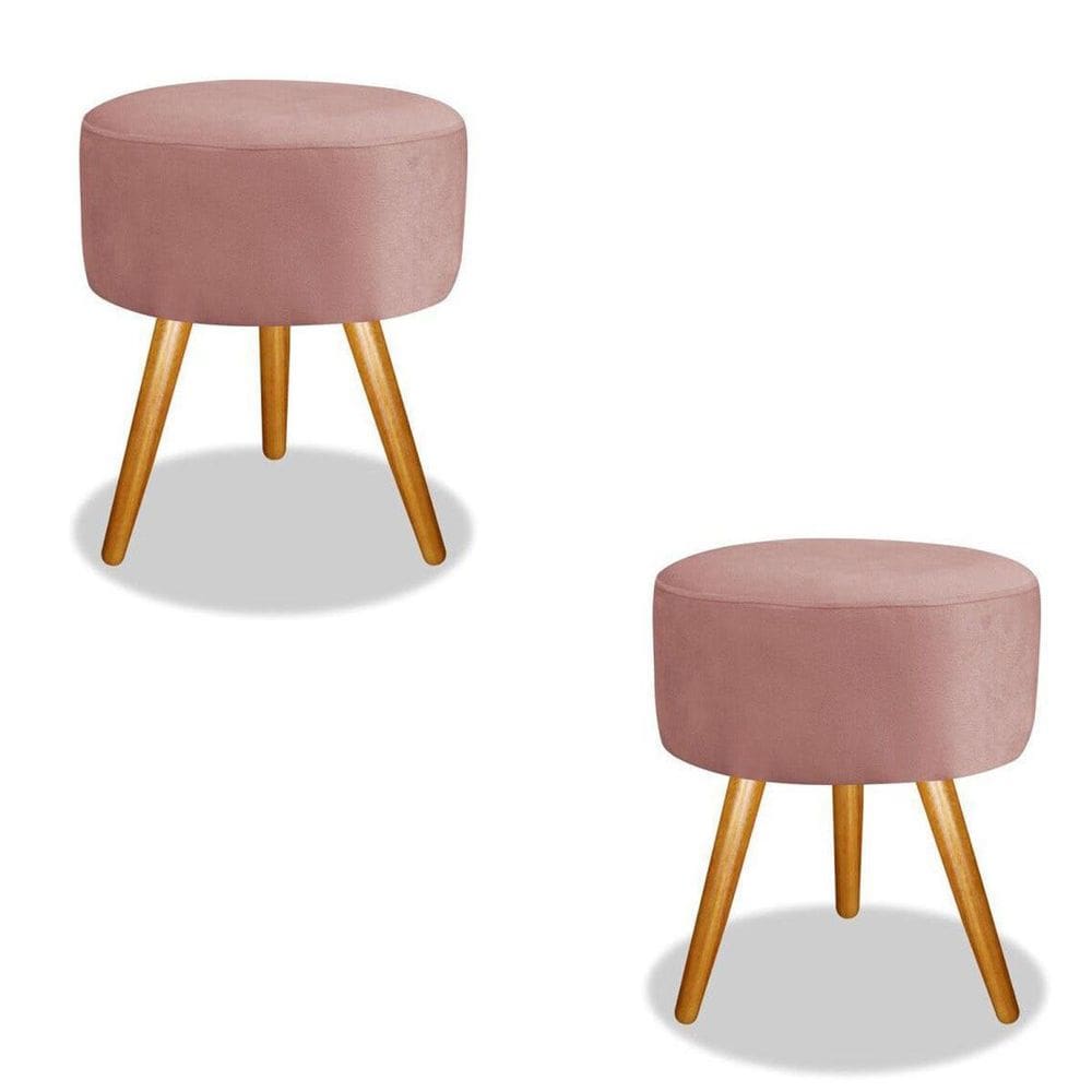 Kit 2 puff banqueta para sala redondo recepção rosê