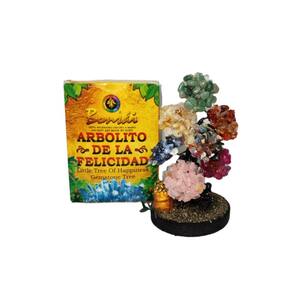 Árvore da Felicidade com 12 pedras e quartzo 12,5 cm