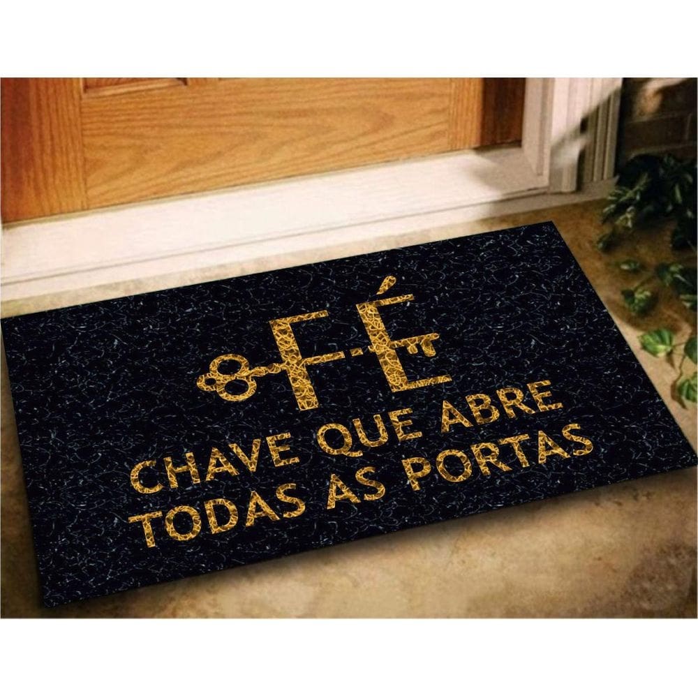 Tapete capacho fe chave abre todas portas 60x40 decorativo