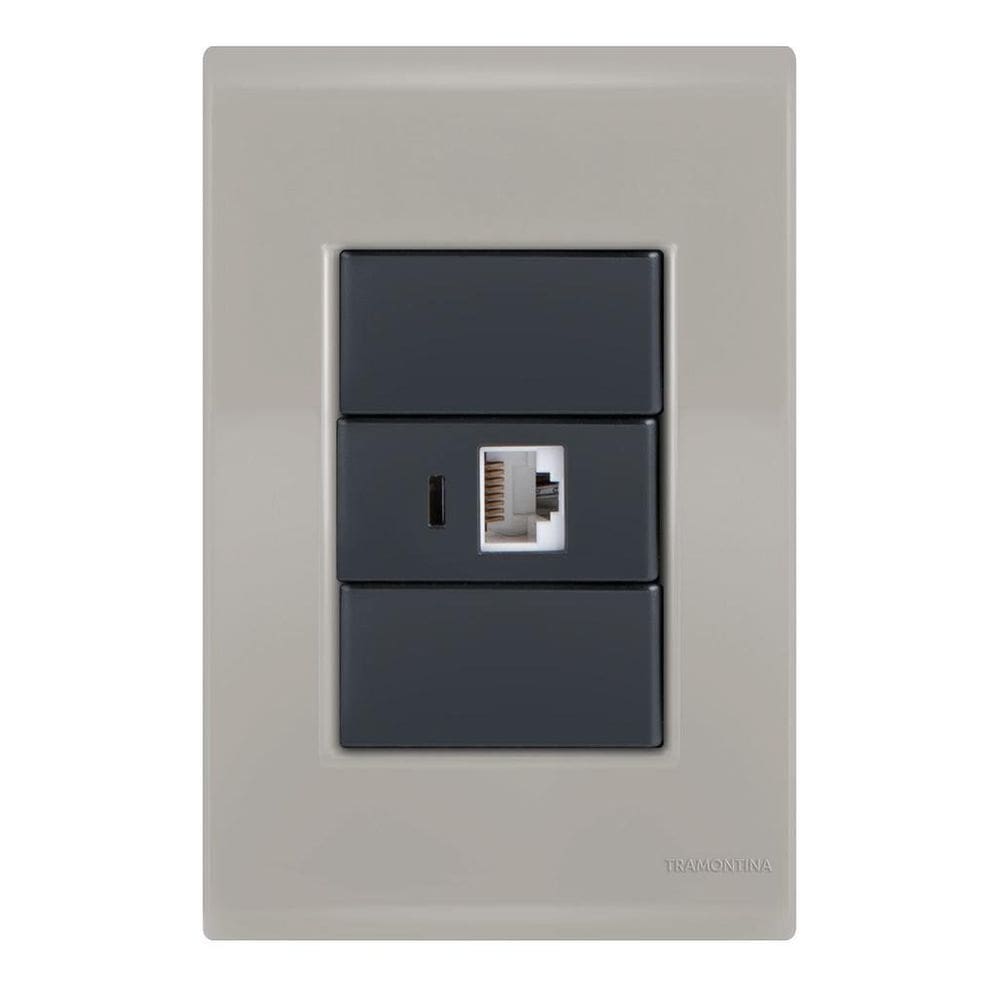 Conjunto 1 tomada rede rj45 - tramontina liz / grafite
