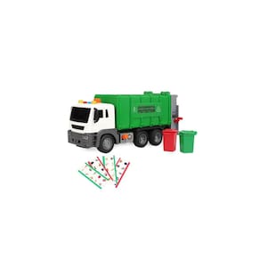 Brinquedo de caminhão de lixo com 4 latas de lixo, luz e som