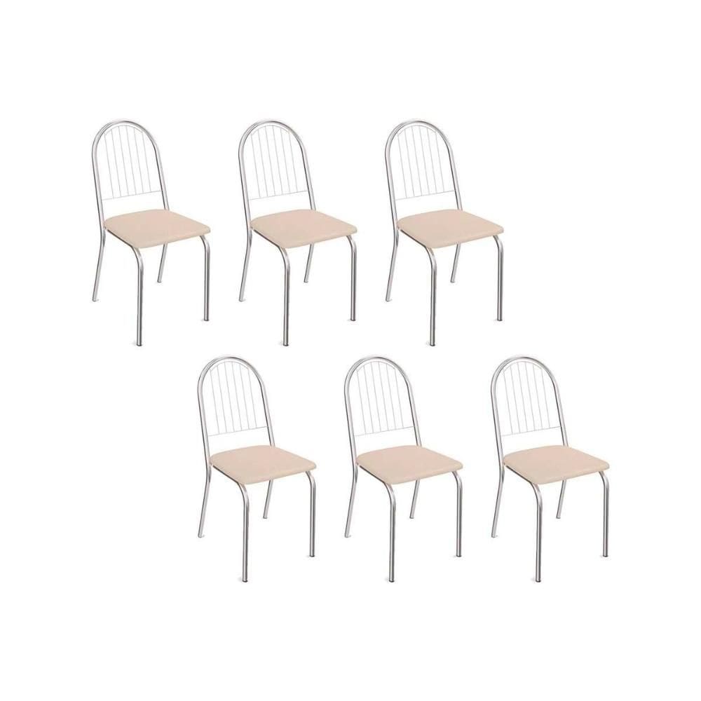 Cadeiras de Cozinha Noruega C077 Kit 6 Un Cromada - Assento Nude 16 - Kappesberg