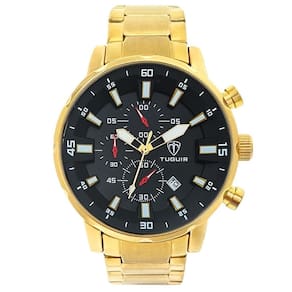Relógio masculino tuguir dourado/preto, cronômetro, 5 atm