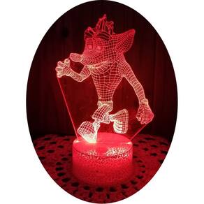 Lâmpada 3D Illusion Crash Bandicoot 7 cores LED