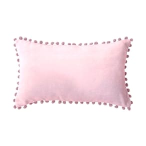 Capa de enchimento retangular rosa com design de pompom 50x30 cm