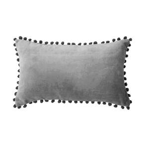 Capa de enchimento retangular cinza escuro com design de pompom 50x30 cm