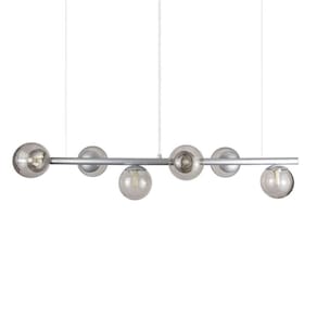 Lustre Pendente Figo Prata - 6 Globos Esfera De Vidro Fumê