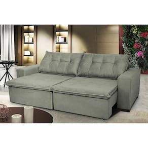 Sofá Austrália 2,12 Mts Retrátil, Reclinável Com Molas E Pillow No Assento Tecido Suede Cinza