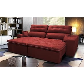 Sofá 2,72m Retrátil E Reclinável Com Molas Cama Inbox Confort Tecido Suede Velusoft Vermelho