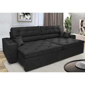 Sofá Retrátil E Reclinável 2,12m Com Molas Cama Inbox Estilo Suede Velusoft Preto