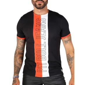 Camiseta Masculina gola O preta com detalhes em Laranja PitBull 79201