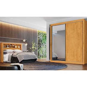 Roupeiro Zurique 1 Porta Espelhada 100 Mdf Peroba/ Off White