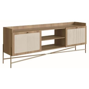Rack Oslo Artesano 183 Cm (Largura) Em Mdp Cor Mel Palha Natural Duas Portas Base Metal
