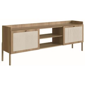 Rack Oslo Artesano 183 Cm (Largura) Em Mdp Cor Mel Palha Natural Duas Portas Base Madeira