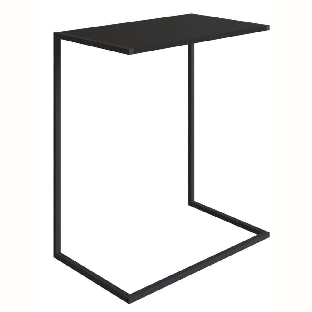 Mesa Lateral Apoio Sofá Steel Quadra Industrial Artesano 58 Cm Mdp Preto Estrutura Em Aço Preto