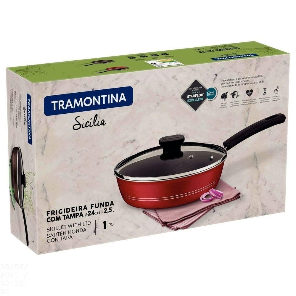 Frigideira Funda Com Tampa Sicília Em Alumínio Antiaderente Starflon Excellent Vermelho 2