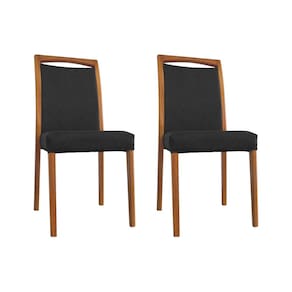 Kit 2 Cadeiras De Jantar Luxo Estofadas Jade Material Sintetico Preto Base Madeira Maciça