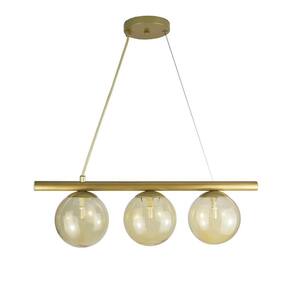 Lustre Pendente Figo Ouro - 3 Globos Esfera De Vidro âmbar