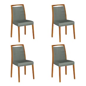 Kit 4 Cadeiras De Jantar Luxo Estofadas Jade Veludo Cinza Base Madeira Maciça