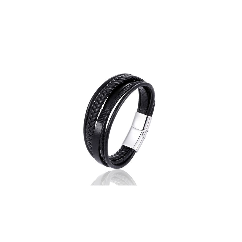 Pulseira de couro e aço inoxidável para homens