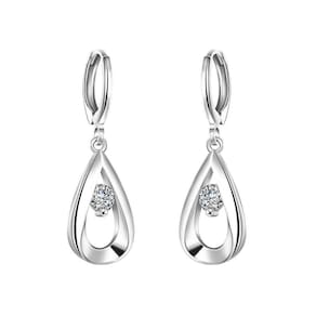 Brincos em prata 925 Zircon Hoops Water Drop para mulheres