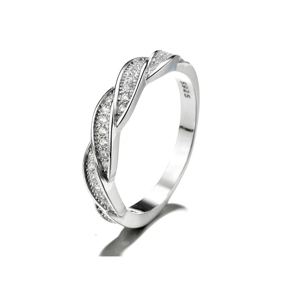 Anel de prata 925 para mulheres com zircões, design moderno e elegante